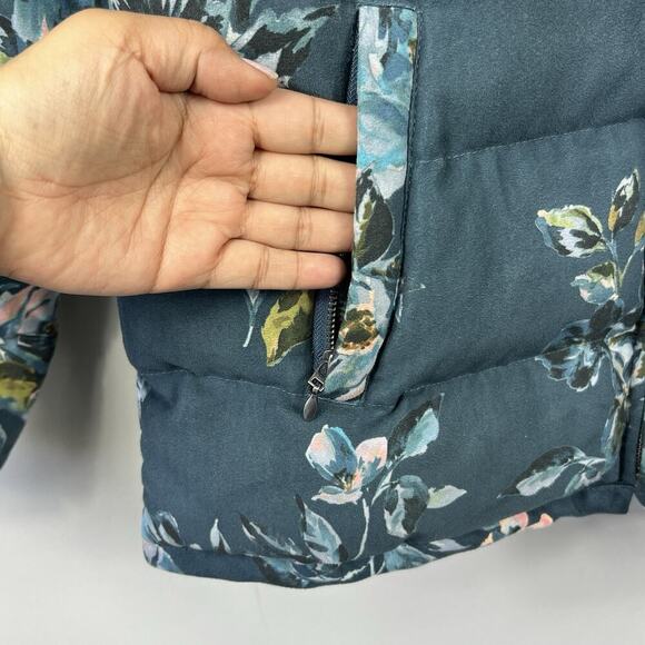 Anthropologie Ett Twa Teal Blue Green Floral Puffer Jacket XS Zip Up - Picture 7 of 14